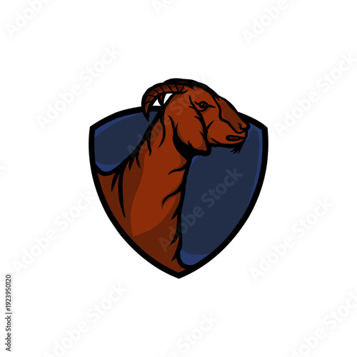 Logo design with a goat shape inside a shield