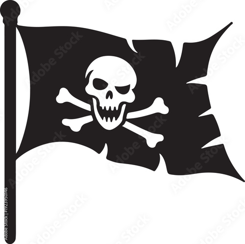 Pirate Flag with Skull and Crossbones Silhouette