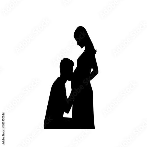 Pregnant Couple Silhouette — Father Kissing Baby Bump Love Concept