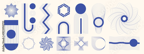 Abstract geometric elements vector set in blue and cream. Minimal modern design for branding, posters, packaging, and web.