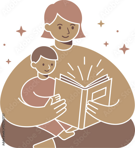 Mother reading a glowing storybook to her child at bedtime showing love and educational bonding moment.