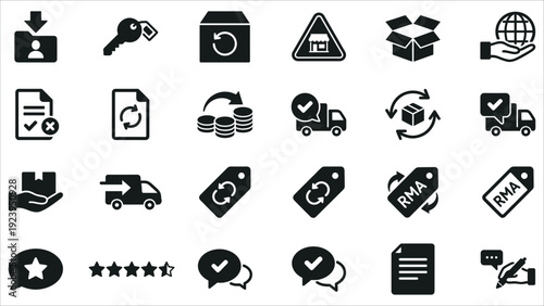 Set of 25 E-commerce and Delivery Black Vector Icons