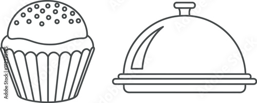 Elegant cupcake next to a classic dome-shaped serving dish with a handle.