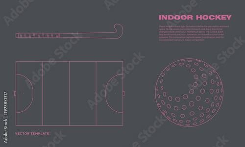 Indoor Hockey Game Set Editable Outline Vector