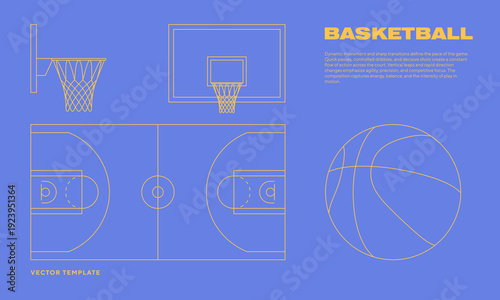 Basketball Game Set Editable Outline Vector
