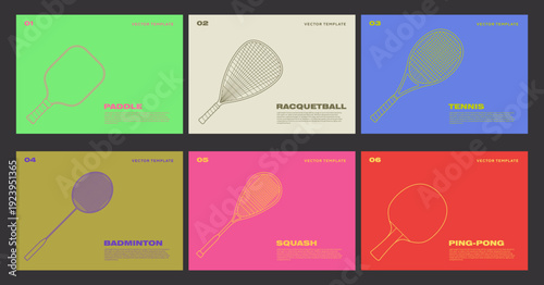 Set Sports Rackets Editable Outline Vector