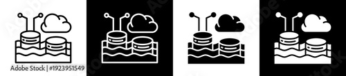 Data Lake Icon Set In Black And White Filled Style Collection