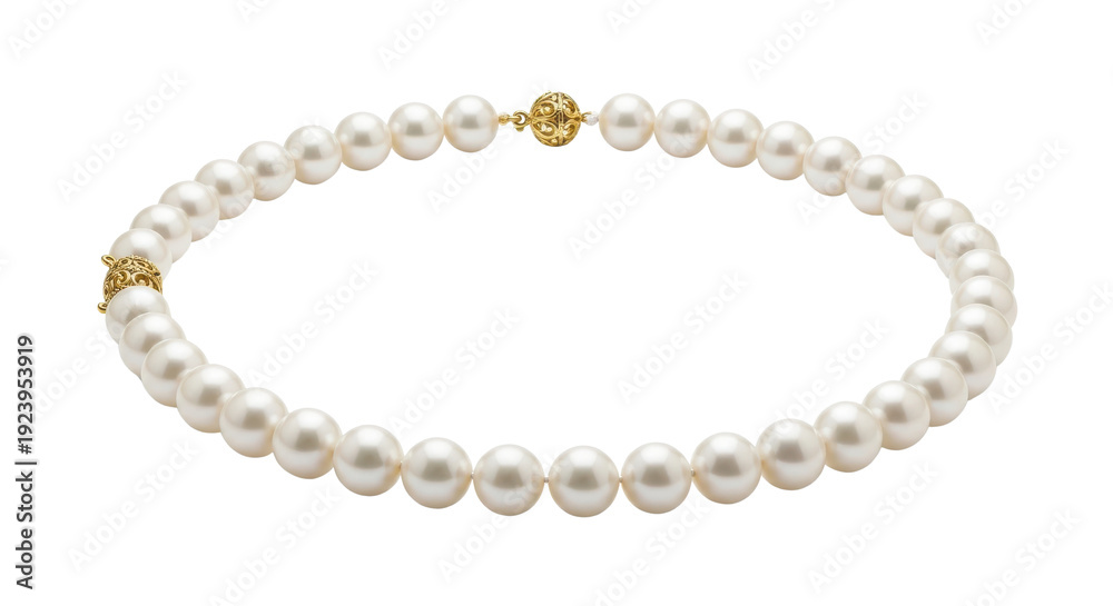 Fototapeta premium Pearl necklace with gold clasp, elegant jewelry for formal occasions