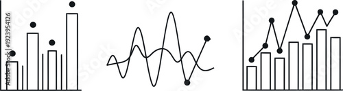 Visual representation of bar graphs, line graphs, and sinusoidal waves with data points