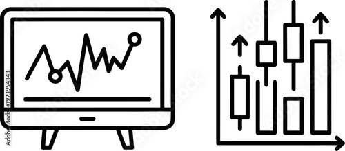 Financial market analysis and stock chart representation on digital screen
