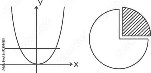 Graphical representation of a quadratic function and a partially shaded circle