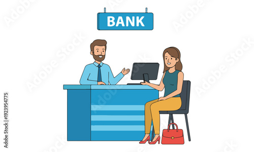 Bank teller consulting female customer at a service counter