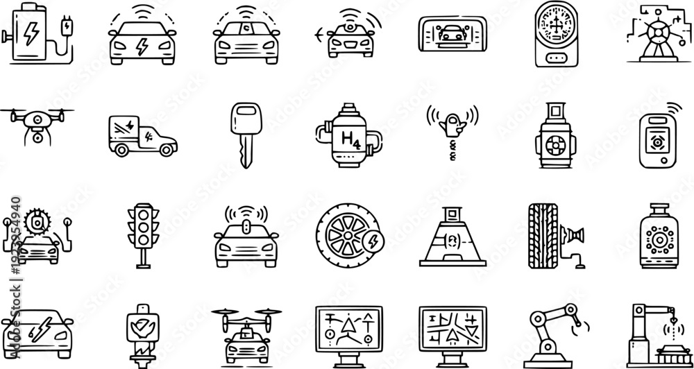 Fototapeta premium Autonomous Driving Technology Icons - Smart Car Future Mobility Icons