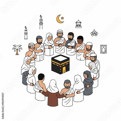 Muslim Pilgrims Gathered Around Kaaba.