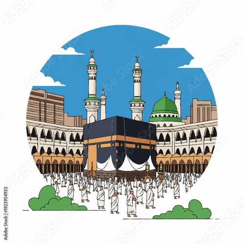 Kaaba Mosque Islamic Pilgrimage Worshippers Gathering.