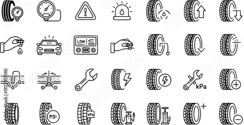 Car Tire Maintenance and Repair Icons Set