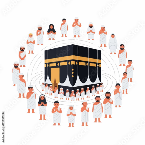 Pilgrims Gathered Around Kaaba Illustration.