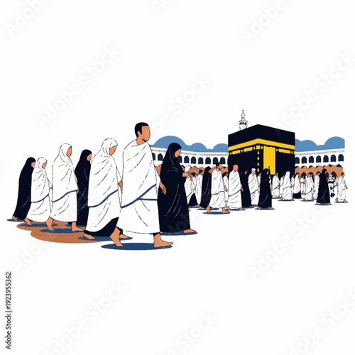 Pilgrims Walking Towards Kaaba During Hajj.
