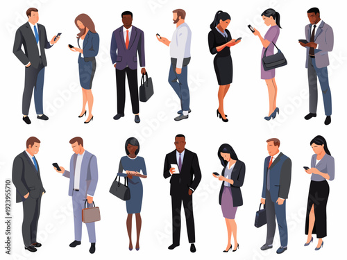 Diverse group of people using smartphones appearing busy and connected