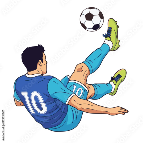 Dynamic Soccer Player Performing an Athletic Bicycle Kick Vector Illustration in Modern Style
