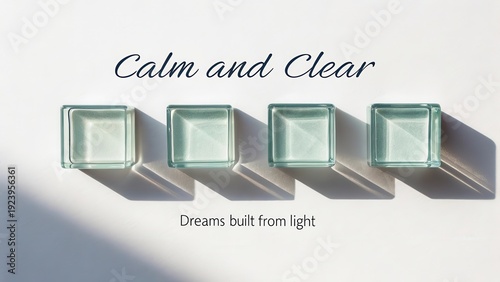 Glass blocks with calm and clear quote casting shadows