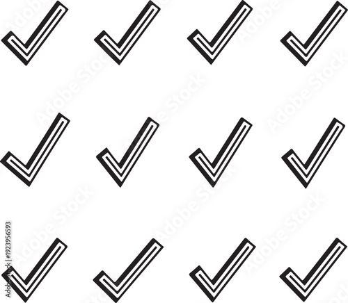 Minimalist bold line art of check marks with double-line offset style for UI design.