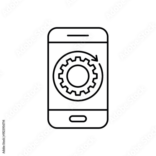 icon an initial setup on smartphone with a rotating gear, isolated against a clean background.