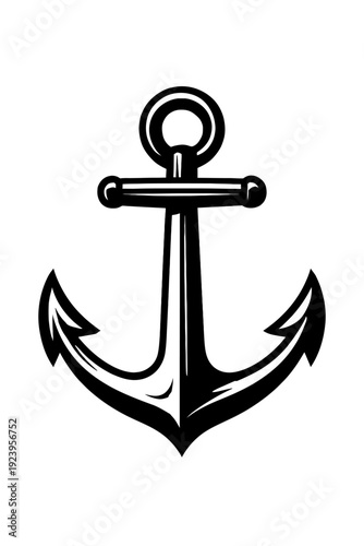 Nautical Anchor Vector Illustration - Classic Marine Symbol for Navy, Sailing, and Ocean Adventure, Bold Black and White Flat Design Icon Isolated.