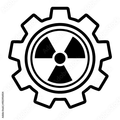 Nuclear Radiation Symbol Inside Mechanical Gear Vector Illustration - Concept for Industrial Atomic Energy, Nuclear Engineering, and Power Plant Technology
