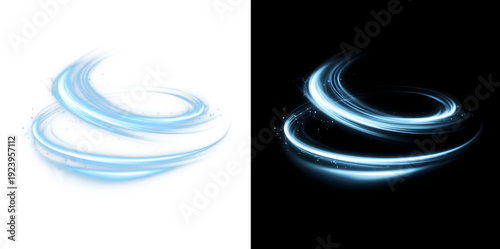 Bild auf Leinwand Blue Wind Swirl Crescent Light Trail, Transparent and Black Background Versions