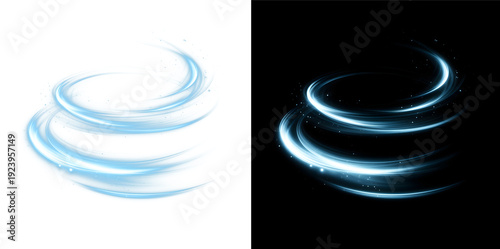 Canvas Print Blue Wind Swirl Rings Light Trail Overlay, Transparent and Black Background Vers