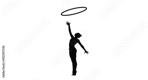A woman reaching for a floating ring a striking silhouette