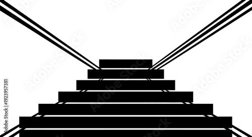 Abstract black staircase with ascending steps on isolated white background, symbolizing progress and success.
