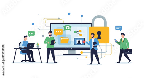 Cybersecurity & Data Protection: Secure Business Network, Digital Collaboration & IT Security Management Illustration