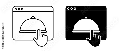Browser Window Serving Tray Vector Icon Set. Online Food Order Restaurant Symbols
