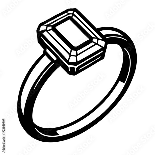 Rectangular Gemstone Ring Vector - Elegant Design with Solitaire