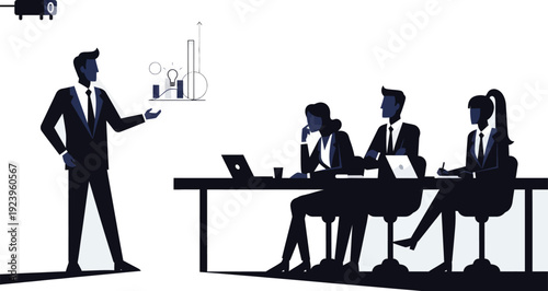 Executive Presenting Strategy to Team Silhouette Illustration
