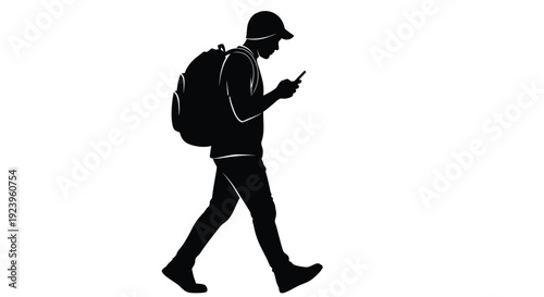 Man Walking with Backpack Silhouette Illustration