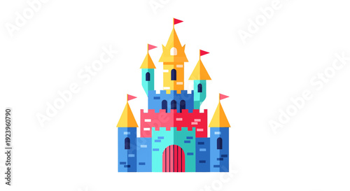 Castle Vector Illustration, Flat Design, Fairytale Concept, Fantasy Icon, Royalty Symbol