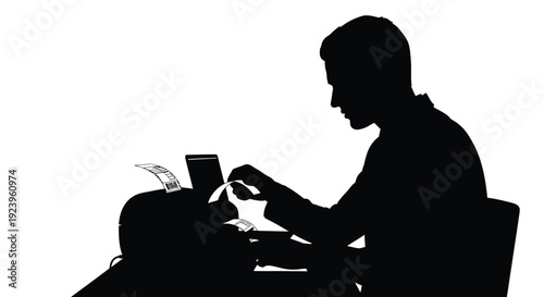 Man Working on Laptop Silhouette Illustration