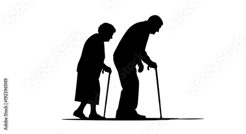 Elderly Couple Walking with Canes.