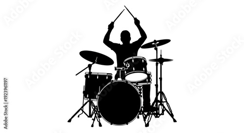 Drummer Playing Drums Silhouette Music.