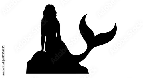 Mermaid Silhouette Fantasy Creature Illustration.