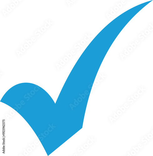 A large blue check mark on a white background