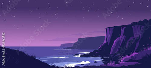 Coastal Nightscape: Capturing the serene beauty of a moonlit coastline, with tranquil waters reflecting the starlit sky, offering a sense of peace and wonder.