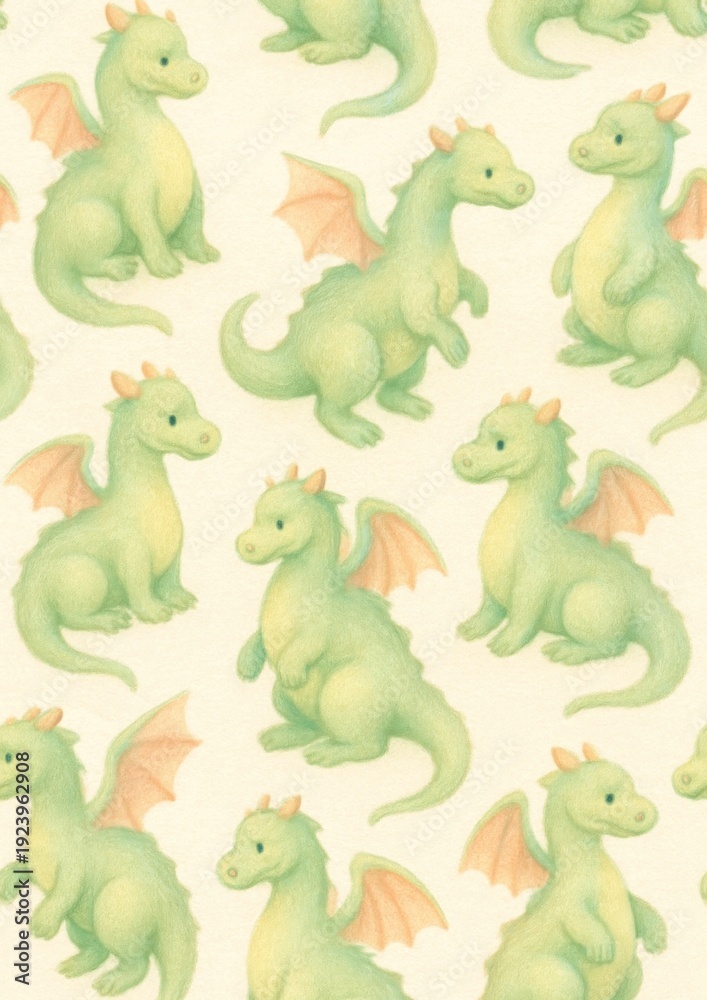 Naklejka premium Cute pastel dragon pattern