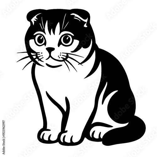 Scottish Fold Cat Vector Illustration - Seated Feline Graphic