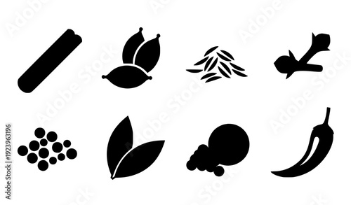 Indian Garam Masala Spice Icons Minimal Vector Set