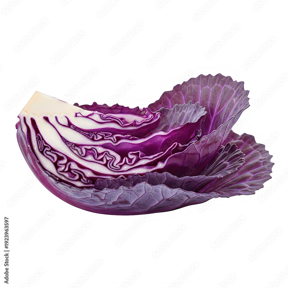 Fototapeta premium Quarter of a red cabbage with vibrant purple leaves