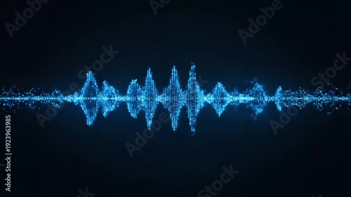 Glowing blue digital sound wave pulsing across a dark background illustrating audio technology concept
